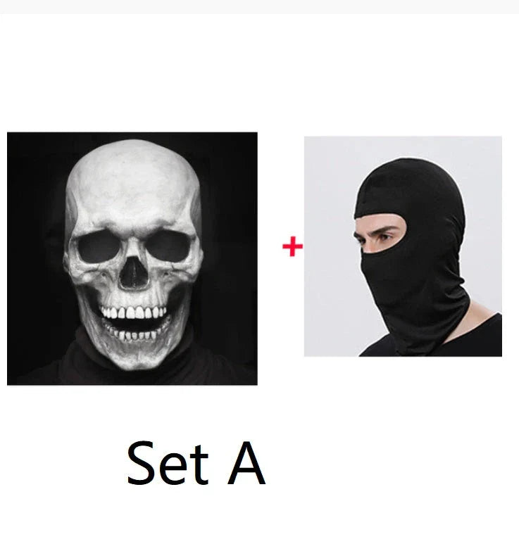 Creepy skeletal horror mask with movable jaw - perfect for Halloween costume and cosplay
