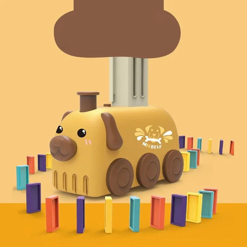 Electric domino train toy set with colorful blocks for kids