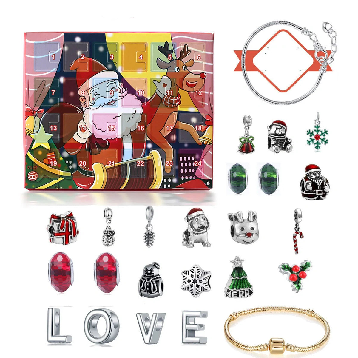 Beaded blind box Christmas bracelet gift set with Santa pattern and alloy construction