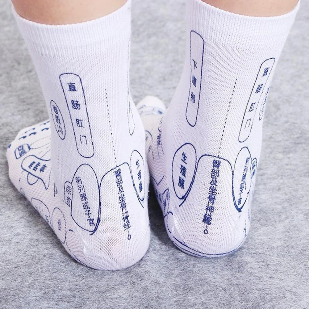 Reflexology socks with acupressure points for therapeutic foot massage