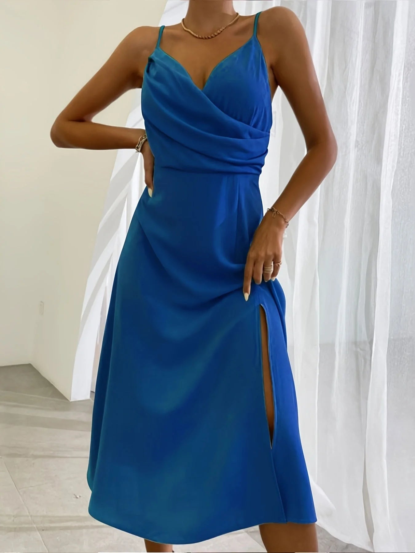 V-neck Slip Dress with floral print and side slit in various colours