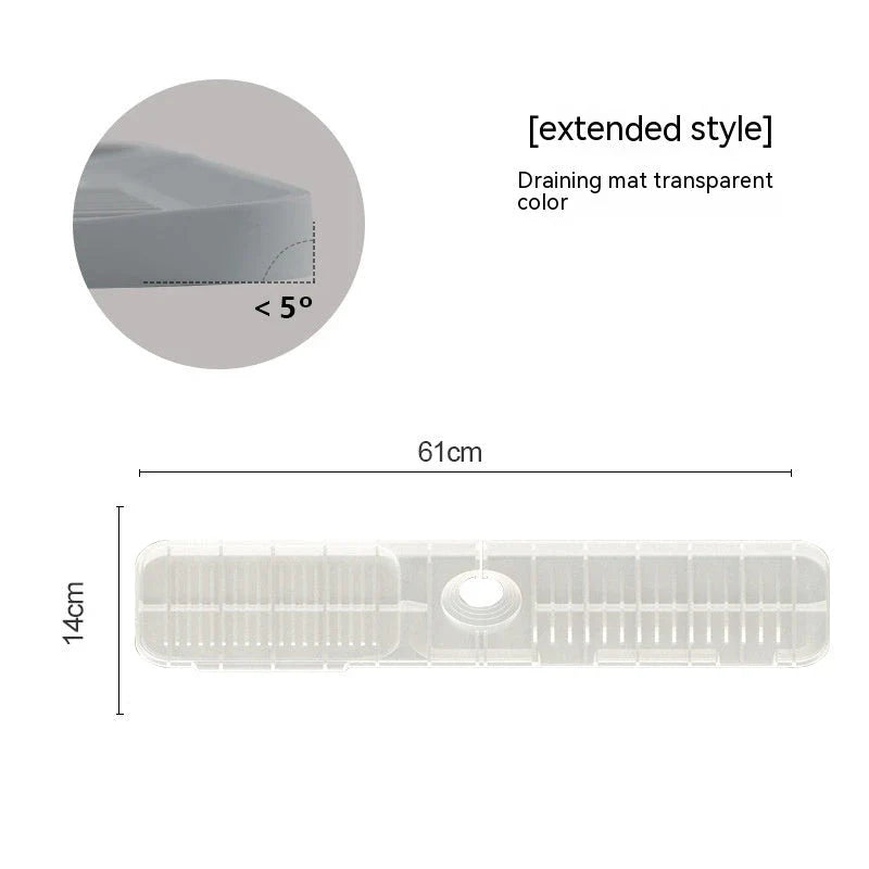 Premium silicone faucet splash guard with sloped design and dual drainage channels to prevent sink splashes and keep countertops dry.