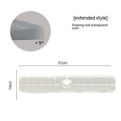 Premium silicone faucet splash guard with sloped design and dual drainage channels to prevent sink splashes and keep countertops dry.