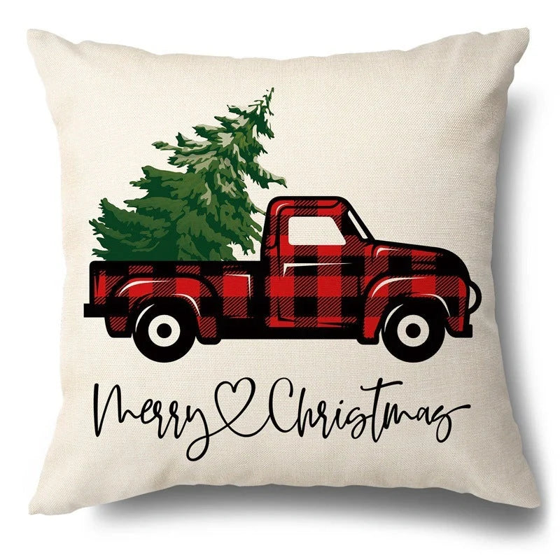 Christmas Hugging Pillowcase Flax Elk Design Sofa Cushion Cover with festive pattern