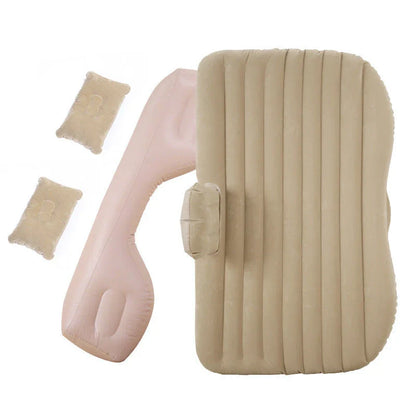 Inflatable car mattress with pillows in various colors, perfect for comfortable road trips and outdoor adventures
