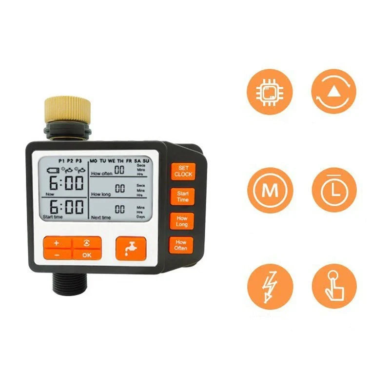 Premium outdoor automatic irrigation timer with 3 customisable watering programs, weatherproof design, and user-friendly controls