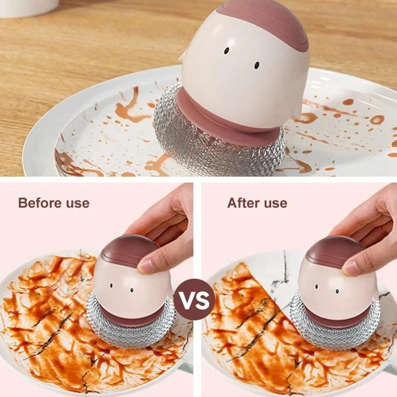 Automatic liquid filling dishwashing brush with cute chicken design and replaceable head