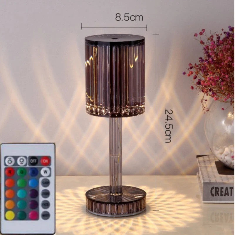 Elegant crystal table lamp with dimmable LED and touch control for home and hotel decor