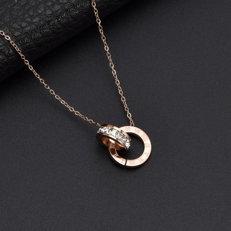 Roman Numeral Diamond Necklace with adjustable titanium steel chain