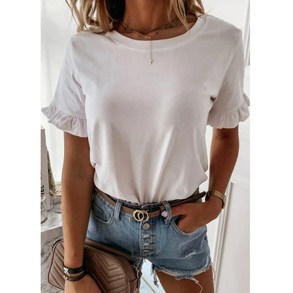 Chic ruffled blouse with short sleeves in various colors and sizes