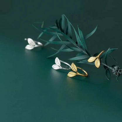 Handcrafted S925 sterling silver branch bud earrings with leaf design