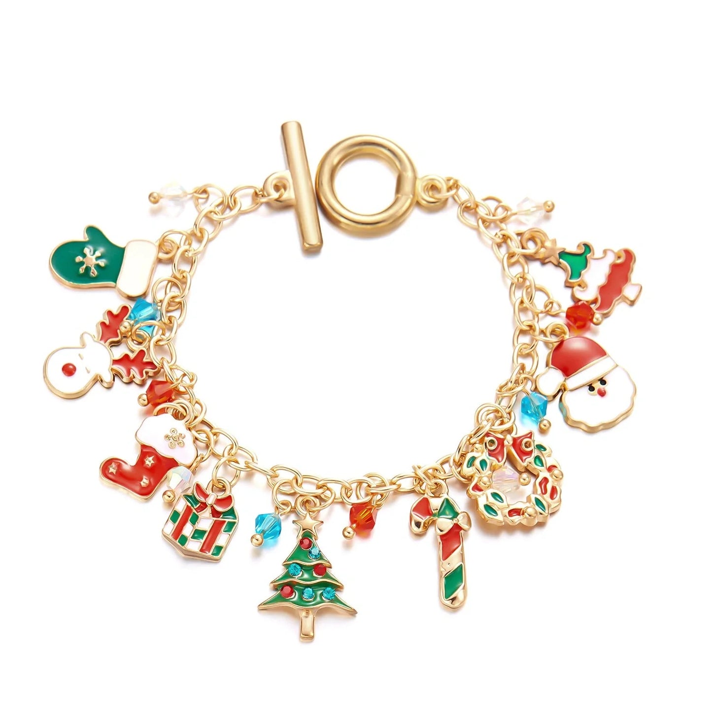 Festive Christmas bracelet with charms of a Christmas tree and Santa Claus, made of premium alloy materials
