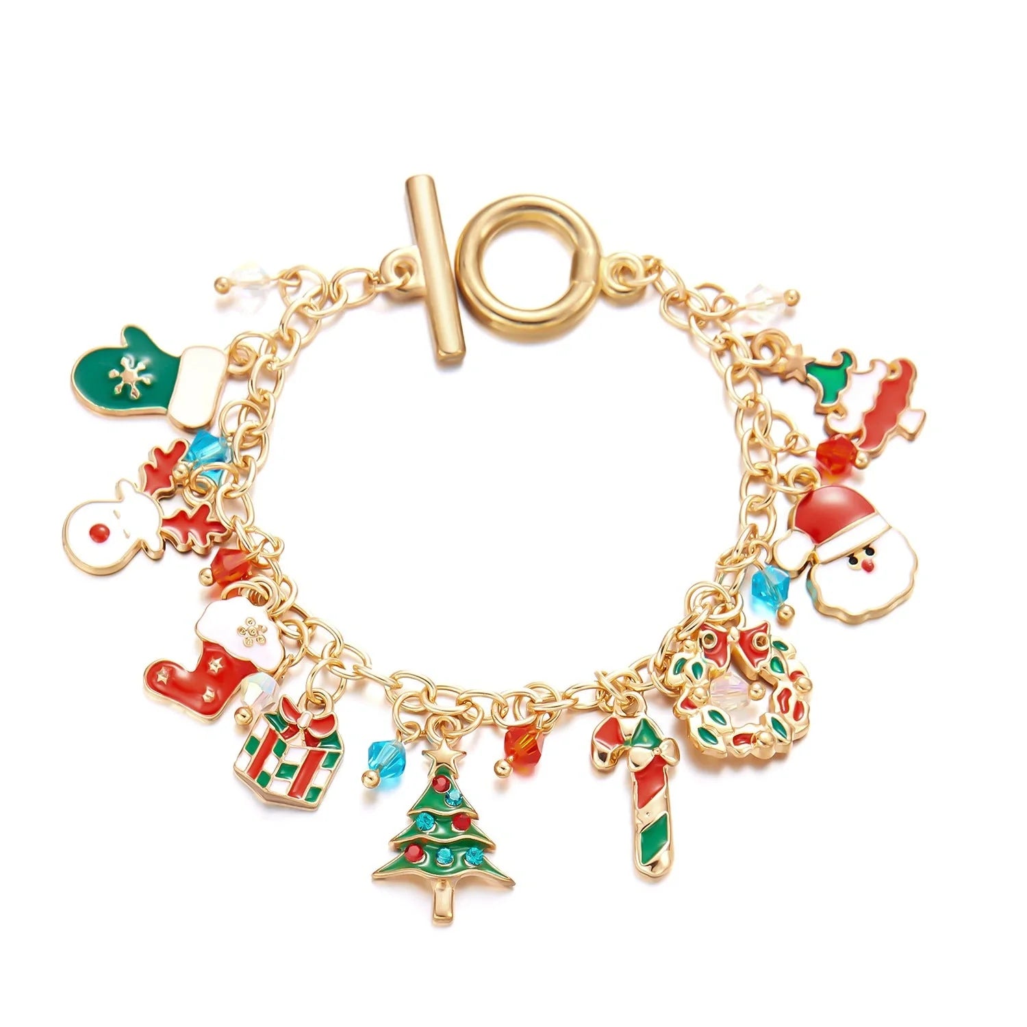 Festive Christmas bracelet with charms of a Christmas tree and Santa Claus, made of premium alloy materials