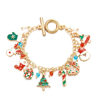 Festive Christmas bracelet with charms of a Christmas tree and Santa Claus, made of premium alloy materials