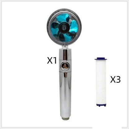 A high-pressure shower head with a stop button, cotton filter, and powerful water pressure for a luxurious bathing experience.
