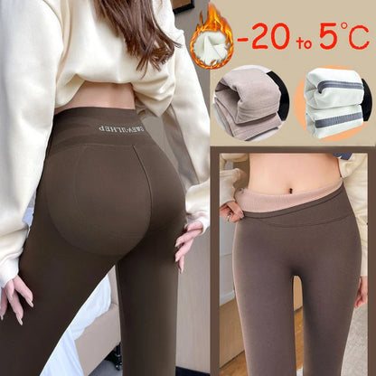 Winter fleece leggings with high waist and tummy control in black, grey, and brown