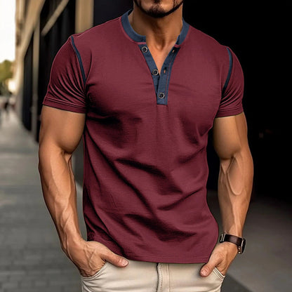 Men's short-sleeved polo shirt in various colours with V-neck design