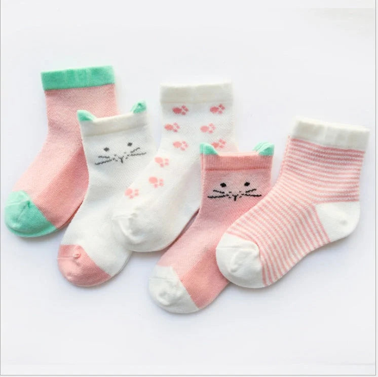 Pack of 5 children's breathable cotton socks in assorted colours, sizes S to L