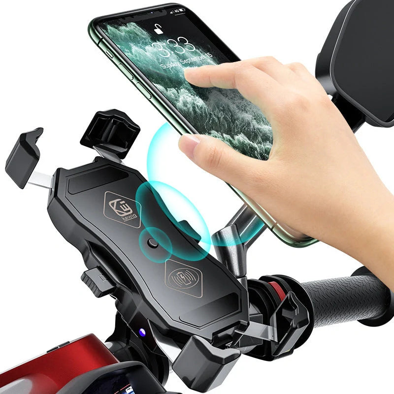 Motorcycle wireless charging phone holder with dual-mode switching and waterproof design