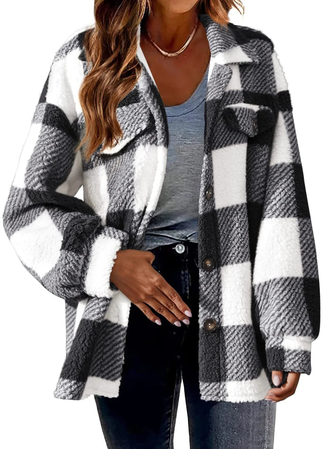 Women's striped loose fit plush coat in various colours