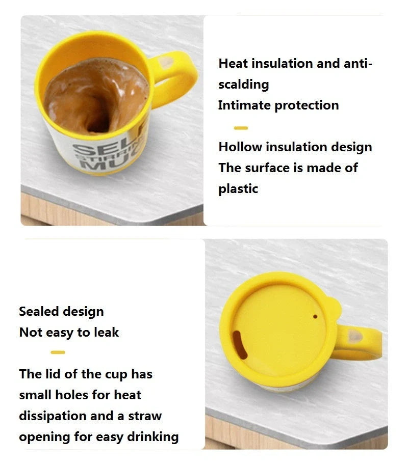 304 stainless steel self-stirring mug with magnetic mixer in various colours