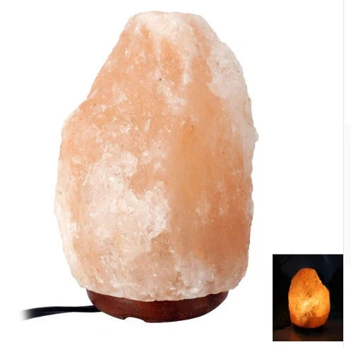 Natural rose crystal salt lamp with warm glow for home decor