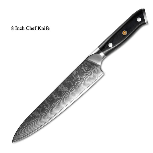 Premium Japanese Damascus steel kitchen and fruit knife set with G10 handle