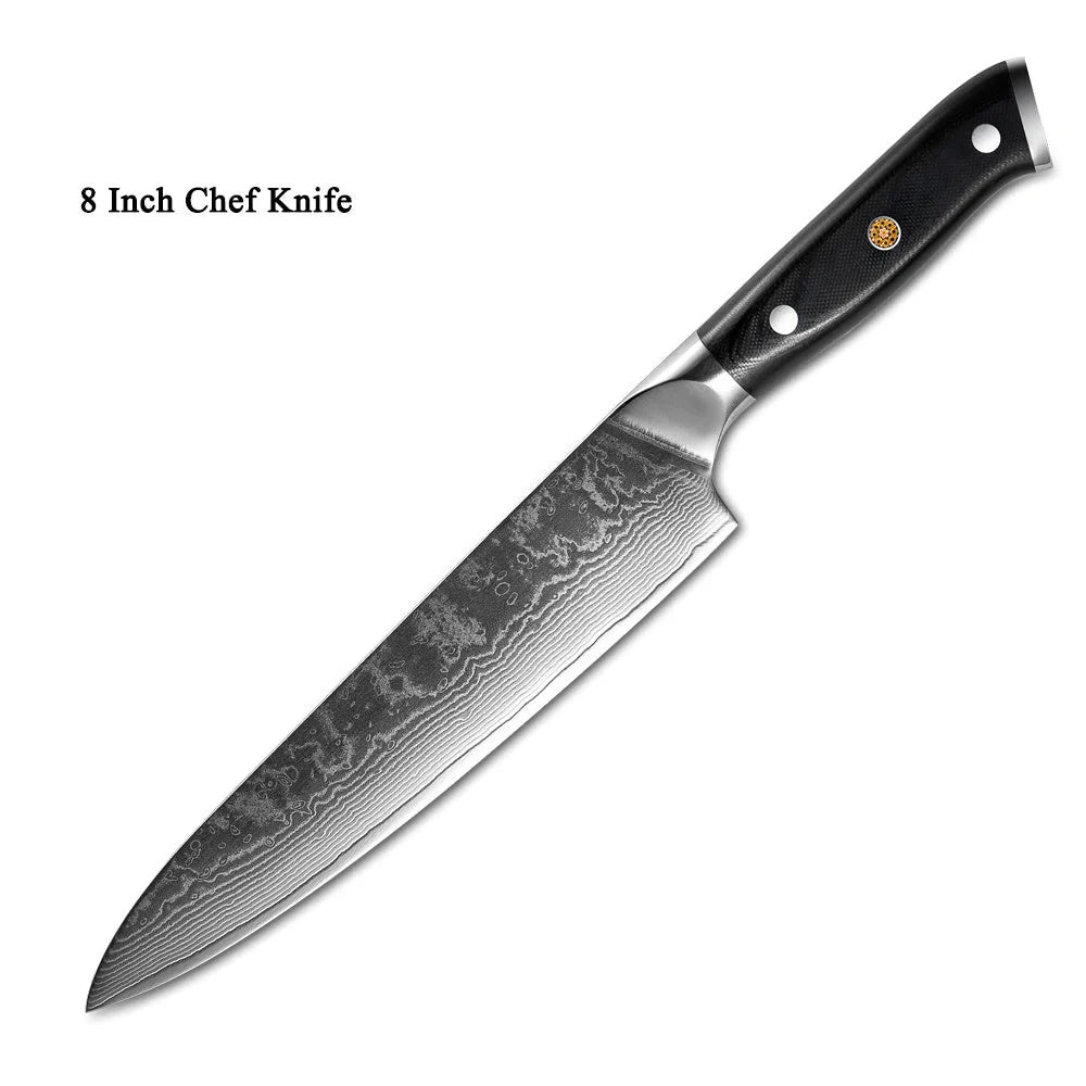 Premium Japanese Damascus steel kitchen and fruit knife set with G10 handle
