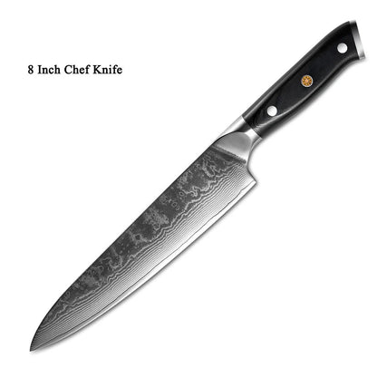 Premium Japanese Damascus steel kitchen and fruit knife set with G10 handle