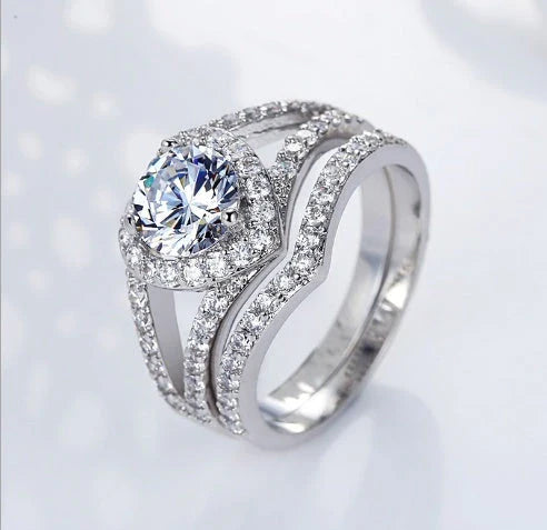 Elegant heart-shaped diamond plated ring with premium 18k platinum finish and durable alloy construction