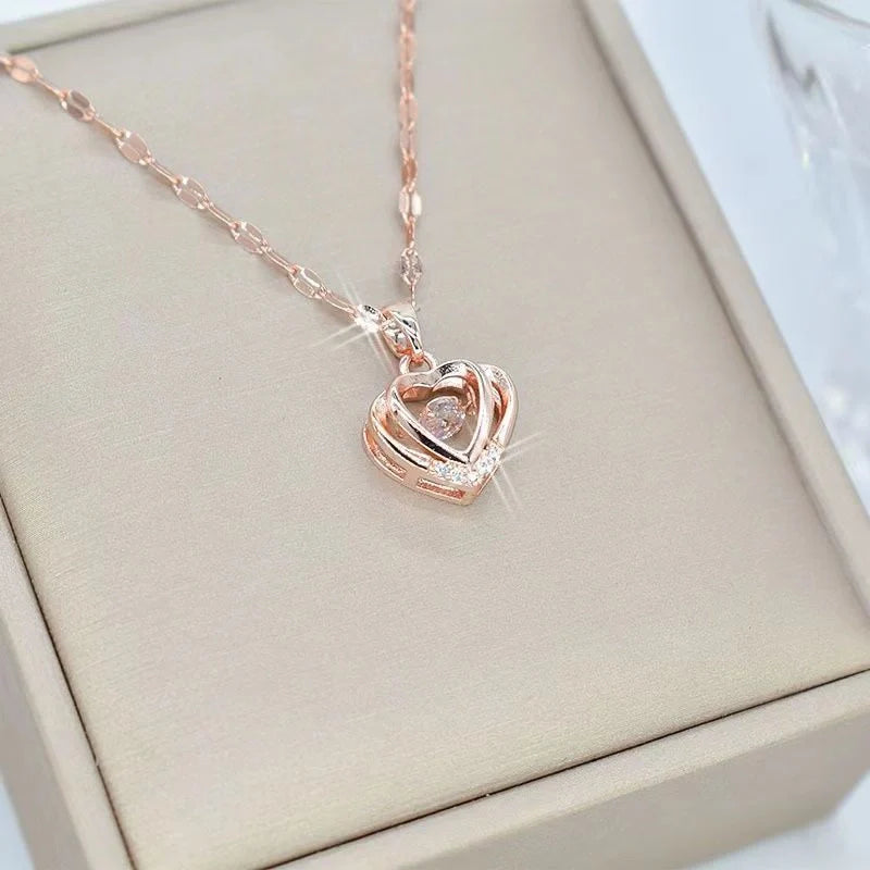 Valentine's Day titanium steel perfume bottle pendant necklace with zircon detail
