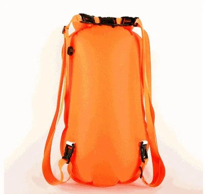 Double Airbag Swimming Buoy and Waterproof Backpack in fluorescent orange