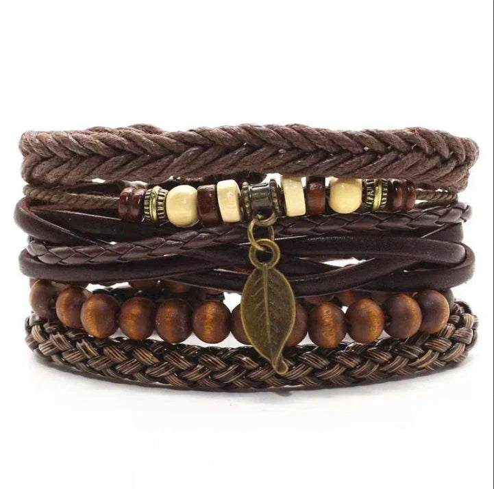 Men's genuine leather vintage braided bracelet with adjustable closure