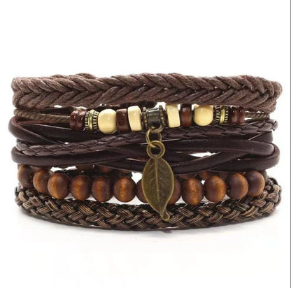 Men's genuine leather vintage braided bracelet with adjustable closure