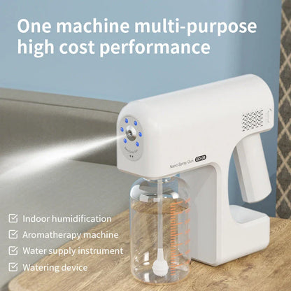 Powerful cordless disinfecting sprayer with rechargeable battery, adjustable spray settings, and compact portable design for thorough home sanitization