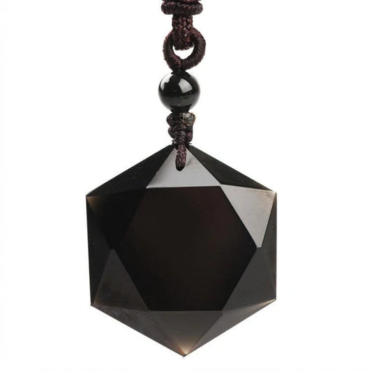 Handcrafted obsidian six-pointed star pendant sweater chain, elegant and unique jewellery piece