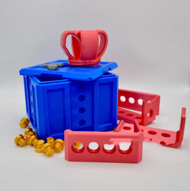 Clever Gag Gift Box - Unique 3D printed design in various colors with a humorous "trouble" concept for prank gifts and creative holiday presents