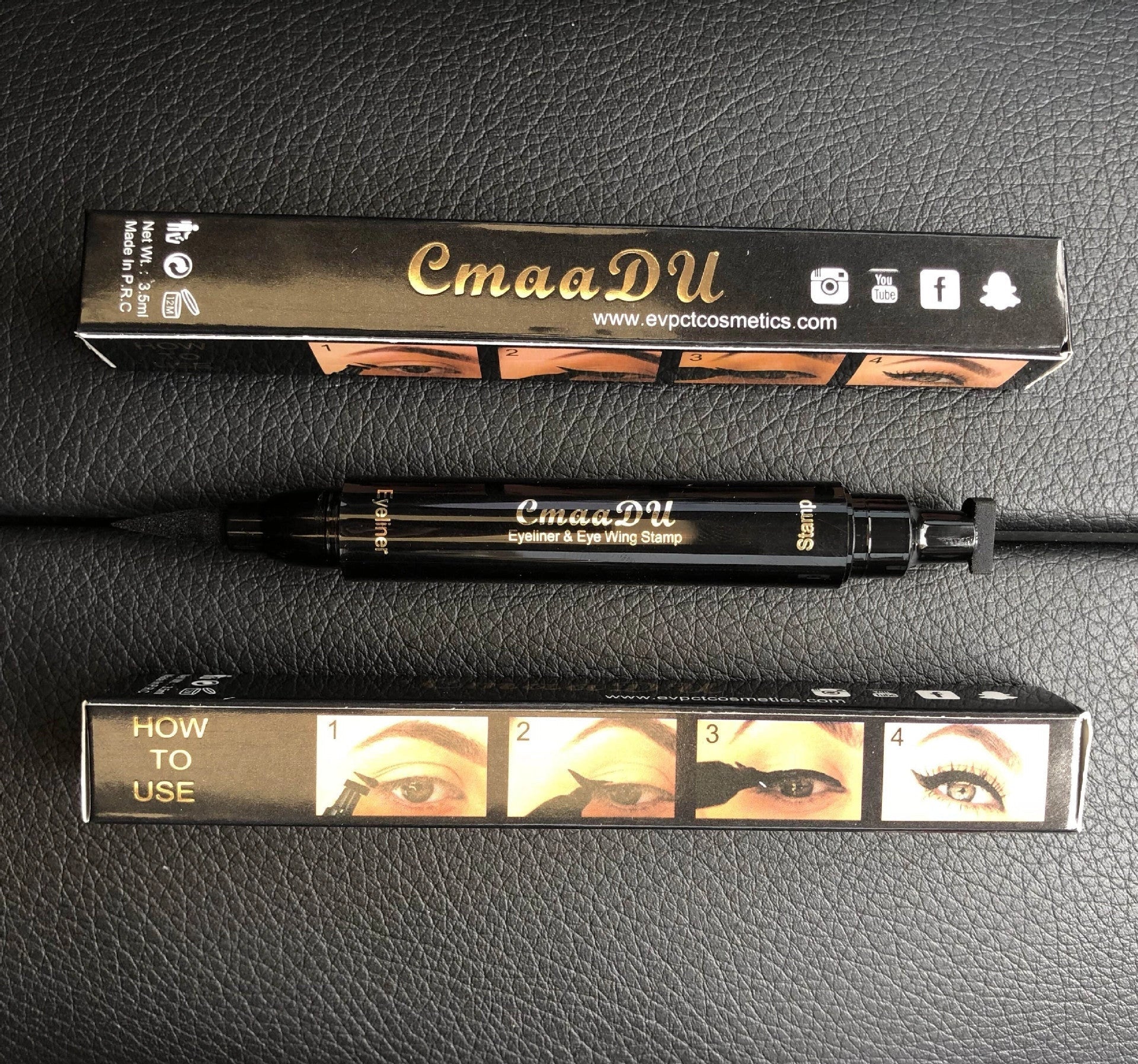 Double-headed wing seal eyeliner with carbon black formula for smudge-proof application