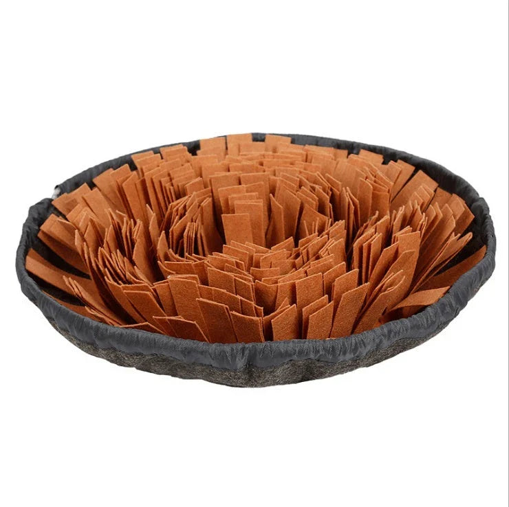 Premium felt puzzle blanket with hidden compartments and textured surfaces to stimulate a pet's natural foraging instincts during mealtimes