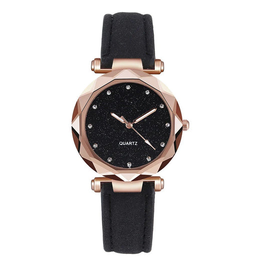 Stylish and versatile starry-patterned watch with a sleek case and comfortable leather strap, available in a variety of captivating colors