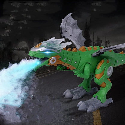 Roaming Robotic Dragon Toy with Lifelike Movement, Flashing Lights, Sounds, and Water Spray Effects