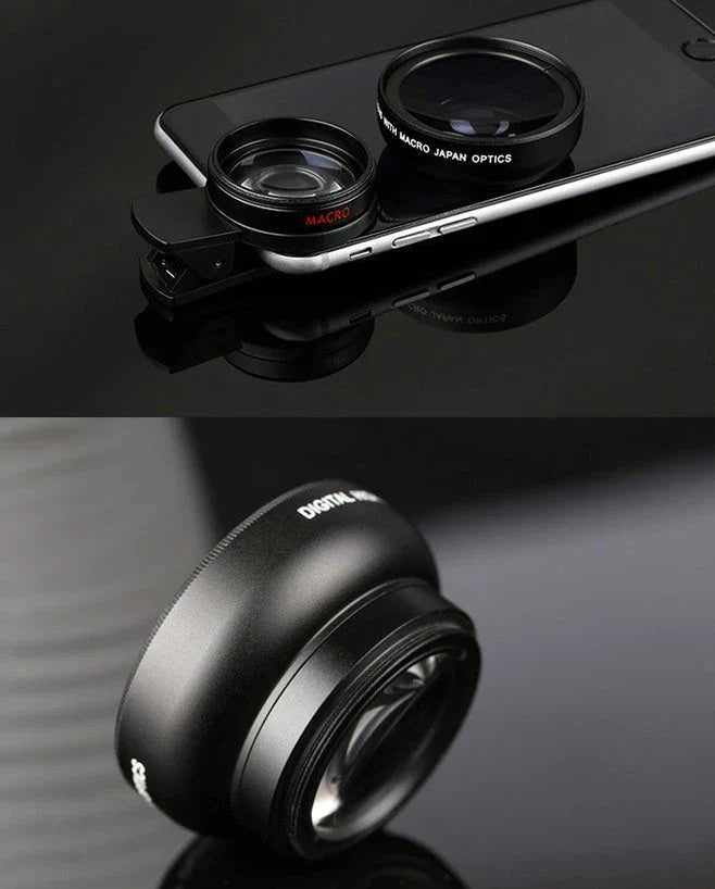 Premium mobile phone wide-angle and macro lens kit with aluminium alloy and optical glass construction