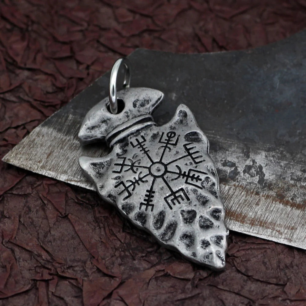 Alloy compass pendant necklace with twisted piece chain in silver and ancient tin finishes