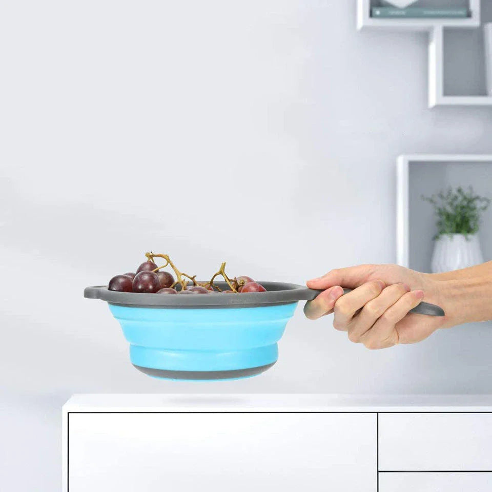 Premium collapsible silicone colander for rinsing, draining, and storing fruits and vegetables in the kitchen