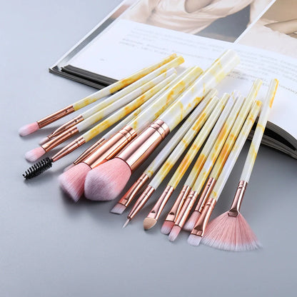 15 Marbled Design Makeup Brushes Set in various colours with roll-up case