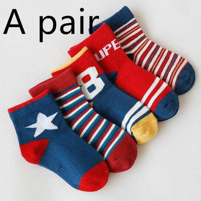 Kids' cartoon jacquard cotton socks in various fun designs for comfort and style