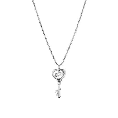 Elegant stainless steel heart key pendant choker necklace for women