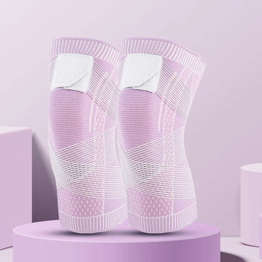 Adjustable nylon sports knee pads in pink, blue, and black