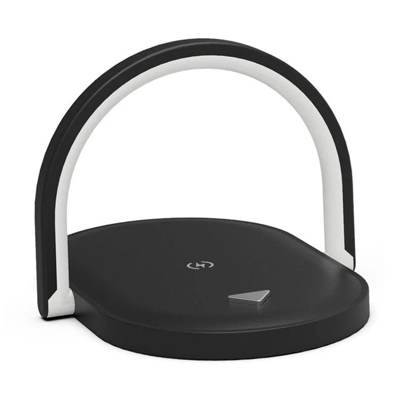 Portable 15W dimming desk lamp with wireless charging feature in black and white
