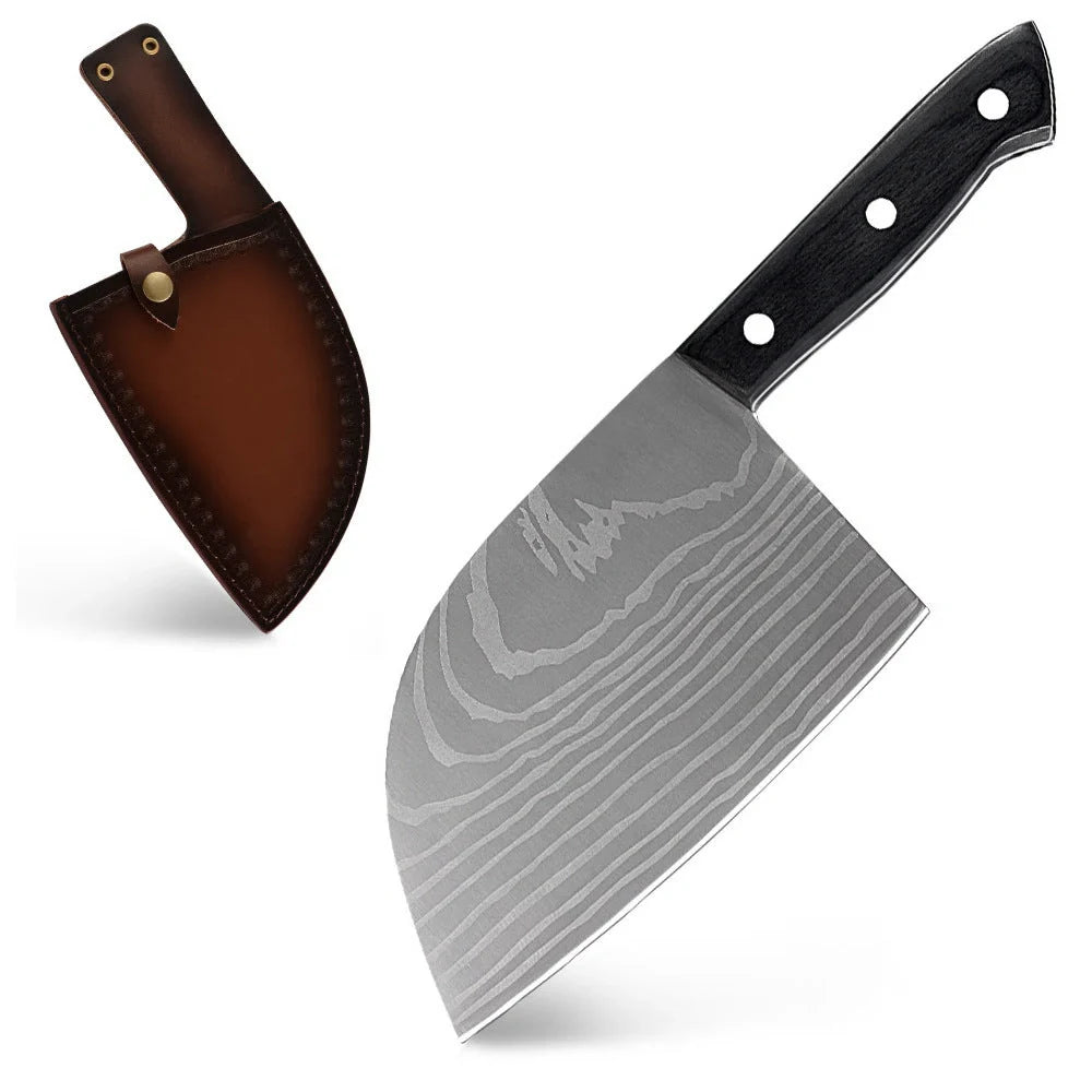 Hand-forged stainless steel butcher knife with wood handle for precision cooking